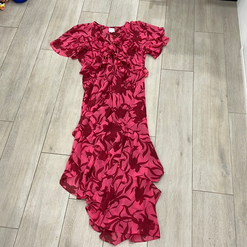 Misa Los Angeles Pink and Red Floral Dress